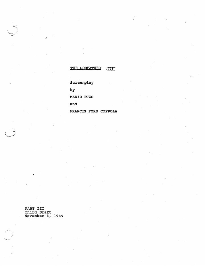The Godfather: Part III screenplay first page