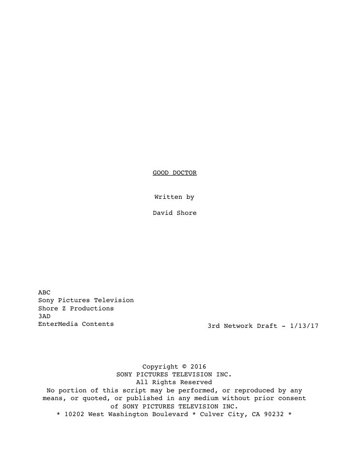 The Good Doctor: 101: Burnt Food screenplay first page
