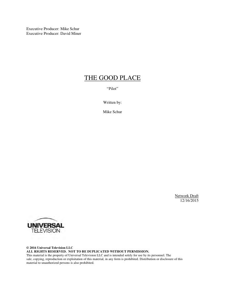 The Good Place: 101: Everything is Great screenplay first page