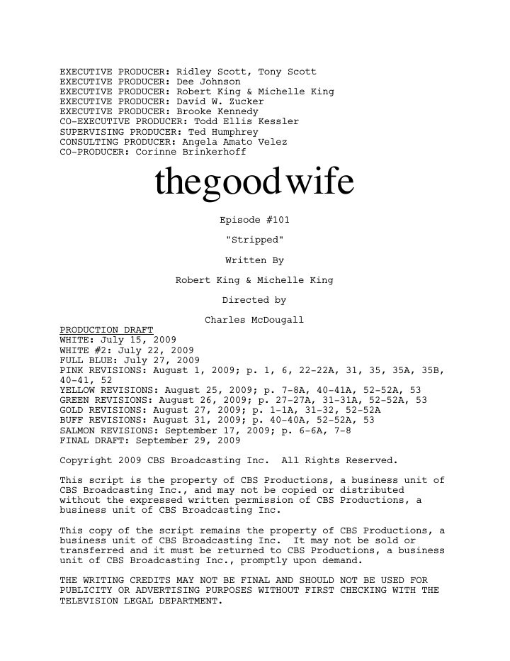 The Good Wife: 101: Pilot screenplay first page