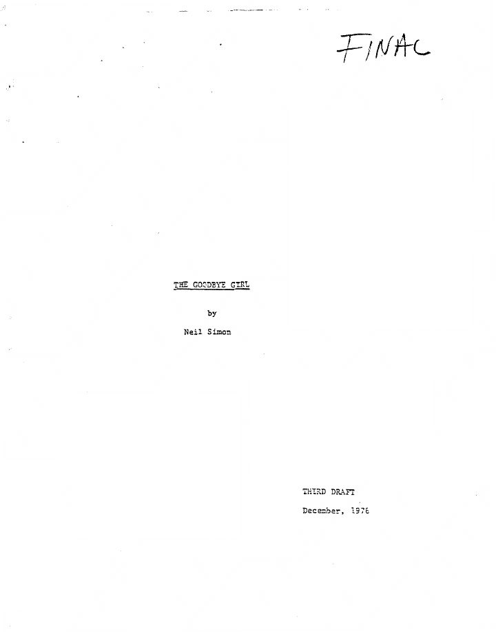 The Goodbye Girl screenplay first page