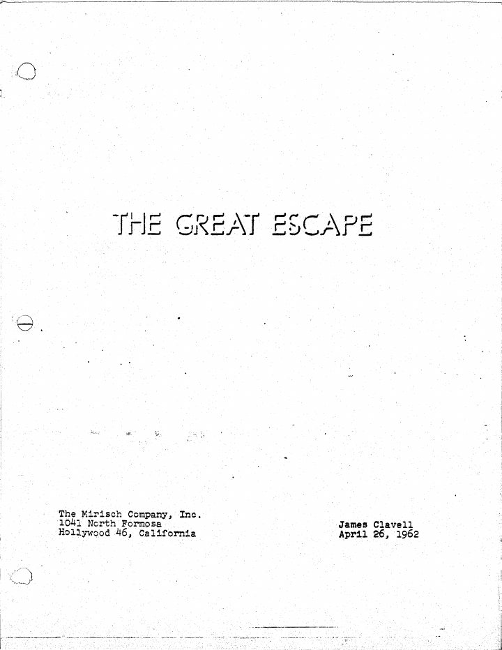 The Great Escape screenplay first page