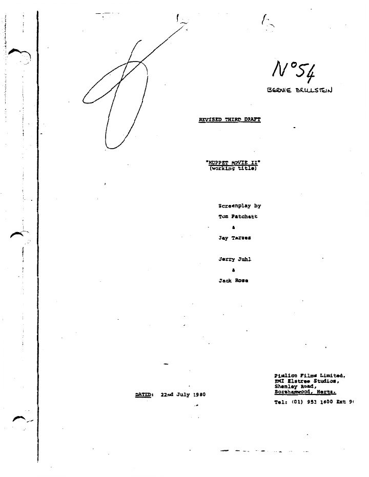 The Great Muppet Caper screenplay first page