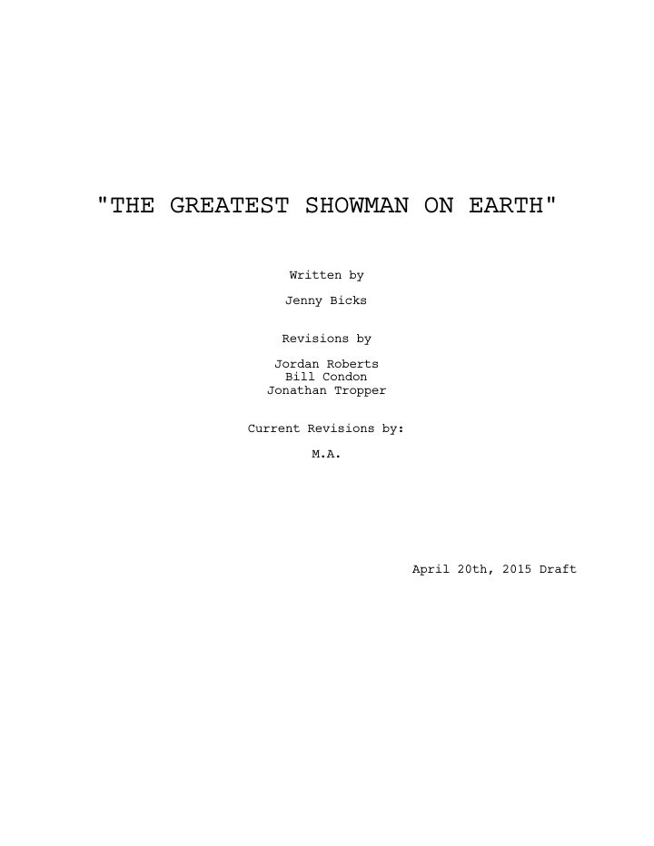 The Greatest Showman screenplay first page