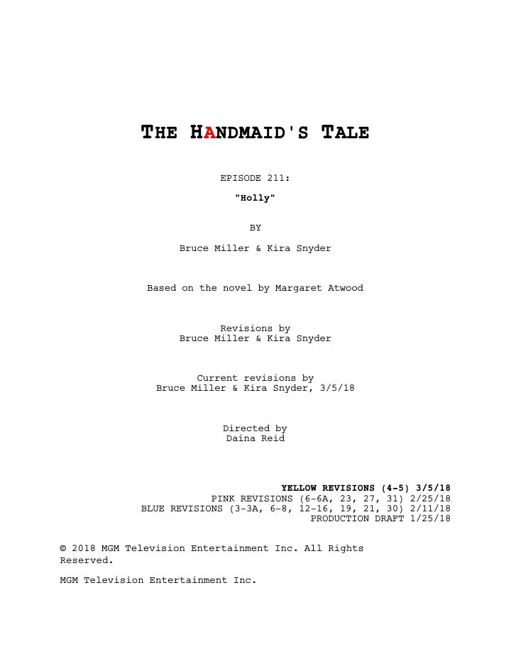 The Handmaid's Tale: 211: Holly screenplay first page