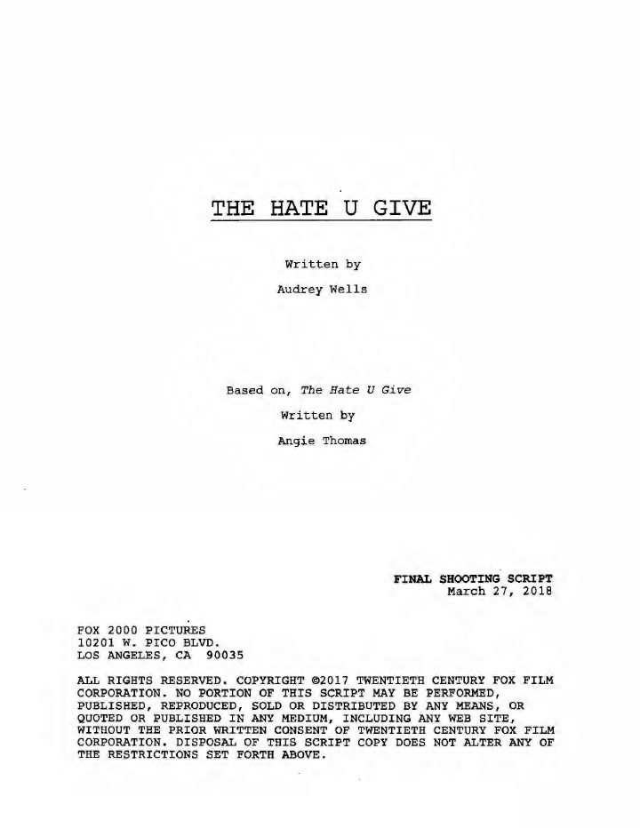 The Hate U Give screenplay first page