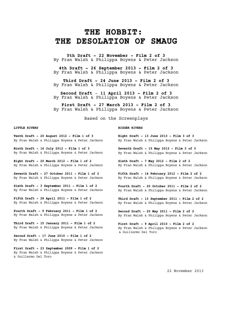 The Hobbit: The Desolation of Smaug screenplay first page