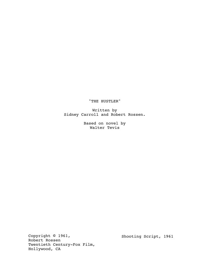 The Hustler screenplay first page