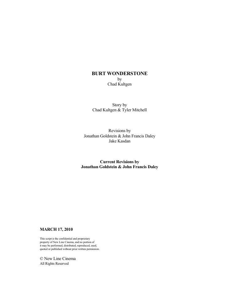 The Incredible Burt Wonderstone screenplay first page