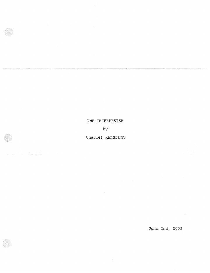 The Interpreter screenplay first page