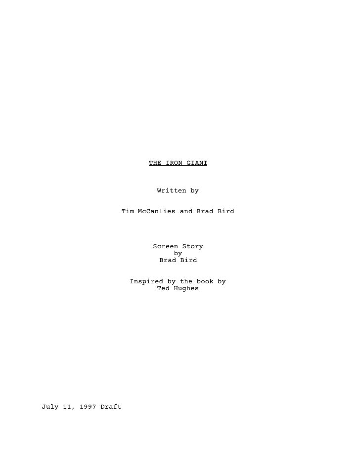 The Iron Giant screenplay first page