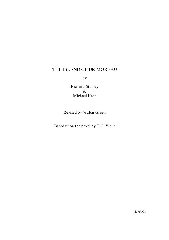 The Island of Dr. Moreau screenplay first page