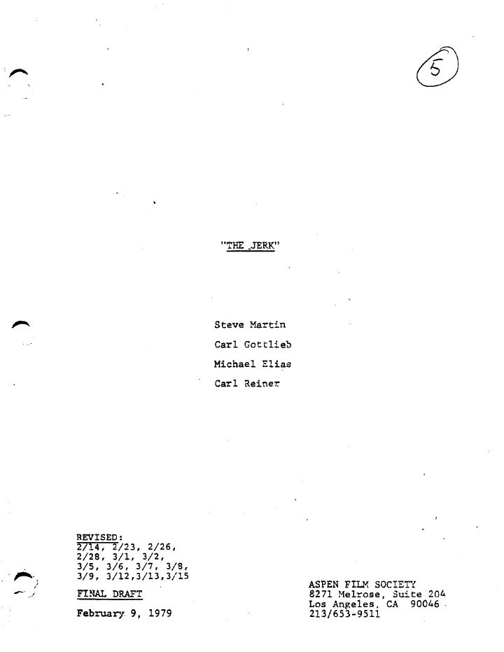 The Jerk screenplay first page