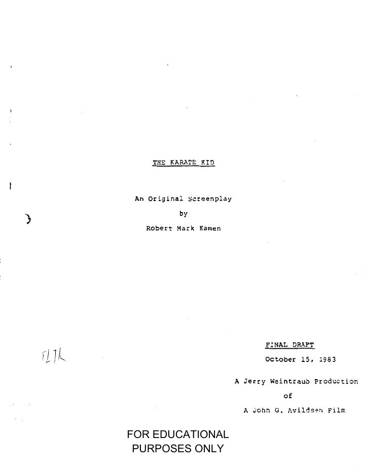 The Karate Kid screenplay first page