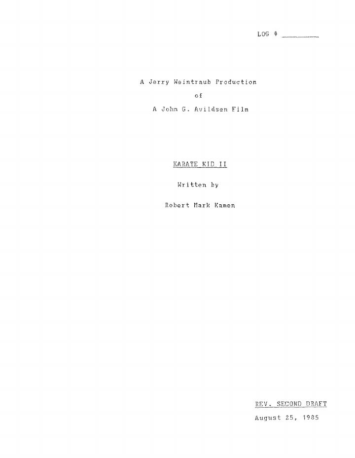 The Karate Kid Part II screenplay first page