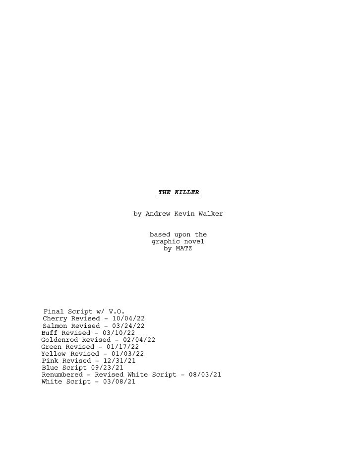 The Killer screenplay first page