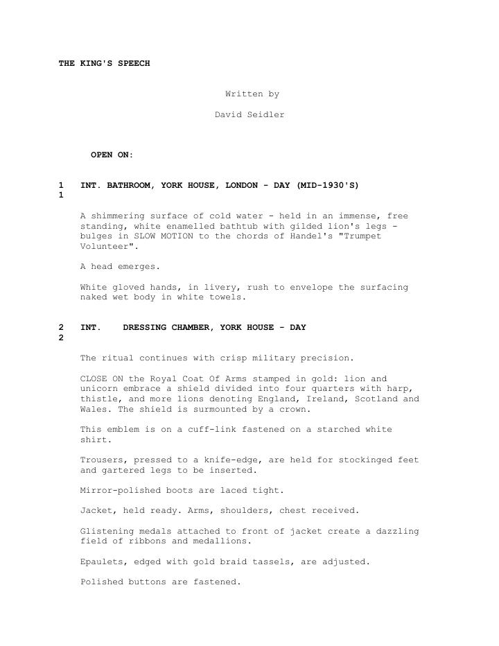 The King's Speech (2010) screenplay PDF first page