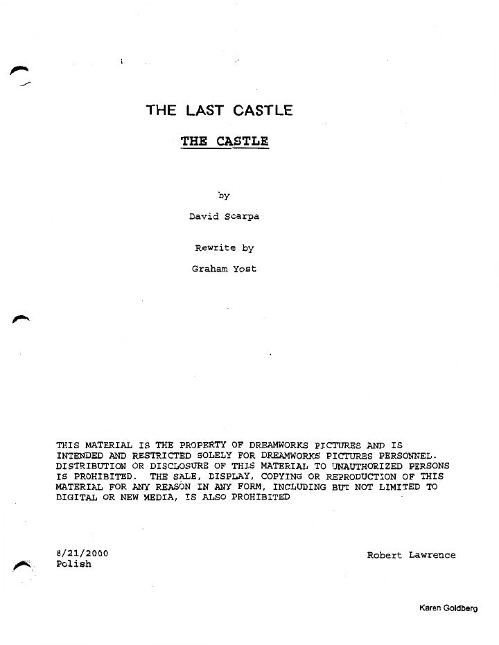 The Last Castle screenplay first page