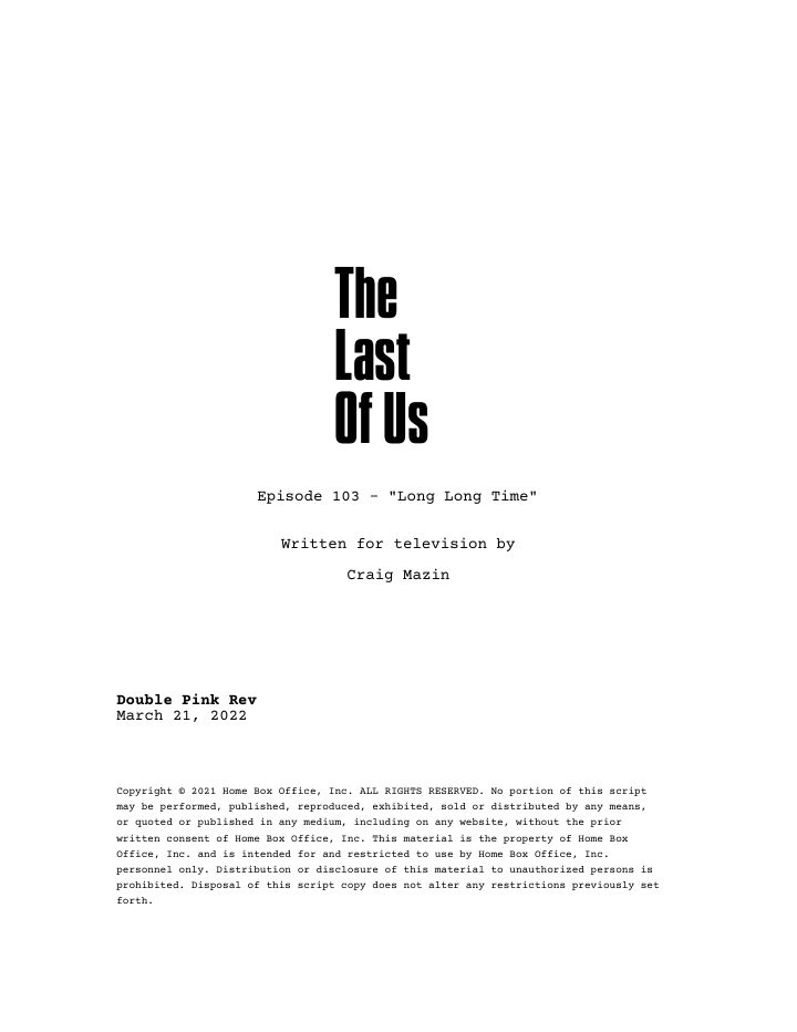 The Last of Us: 103: Long, Long Time screenplay first page