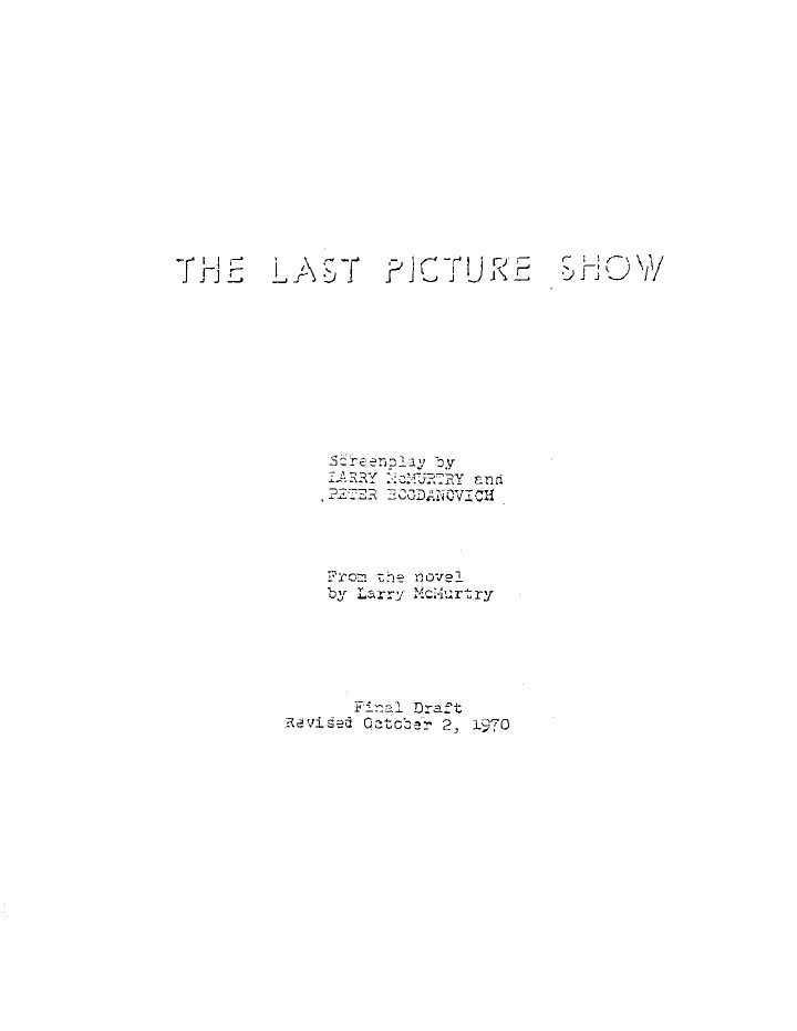 The Last Picture Show screenplay first page