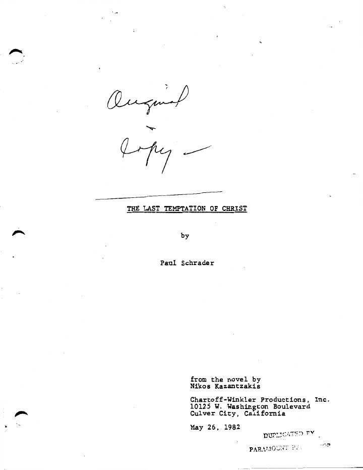 The Last Temptation of Christ screenplay first page