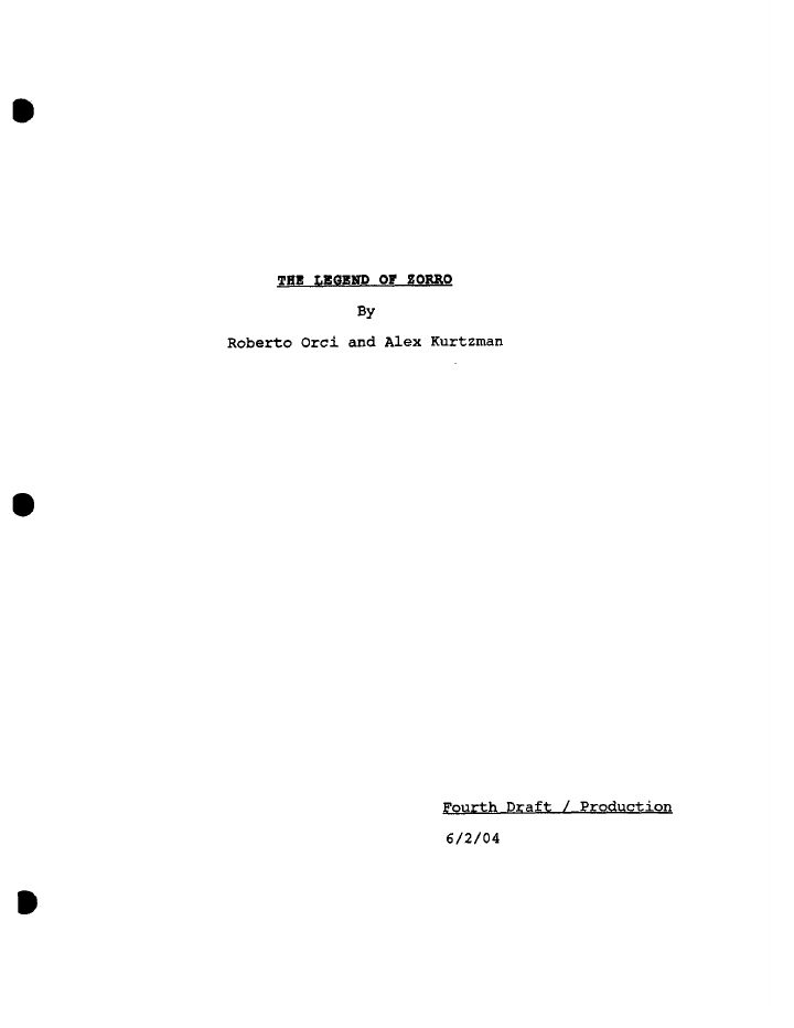 The Legend of Zorro screenplay first page