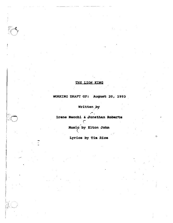 The Lion King screenplay first page