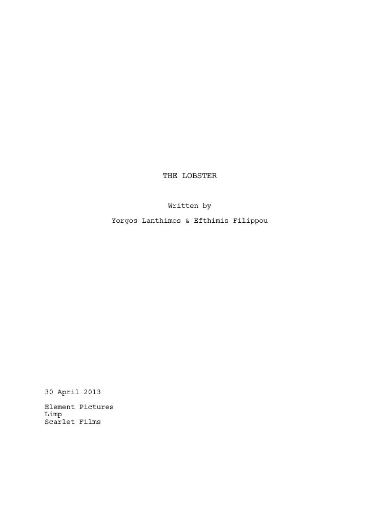 The Lobster screenplay first page