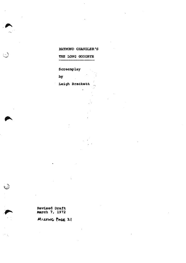 The Long Goodbye screenplay first page