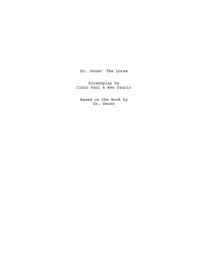 The Lorax screenplay first page
