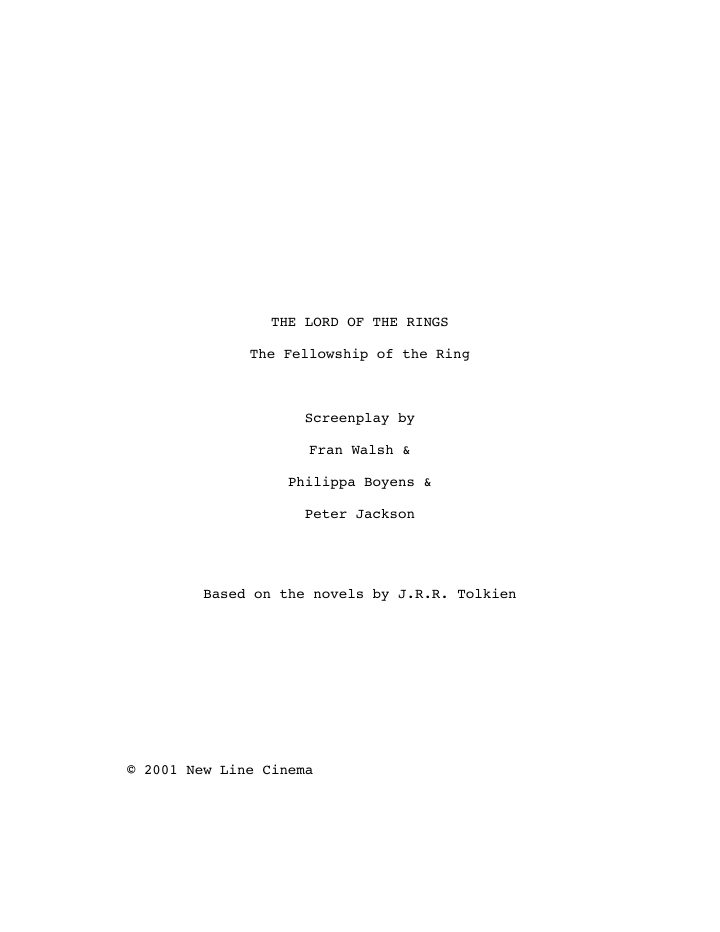 The Lord of the Rings: The Fellowship of the Ring screenplay first page