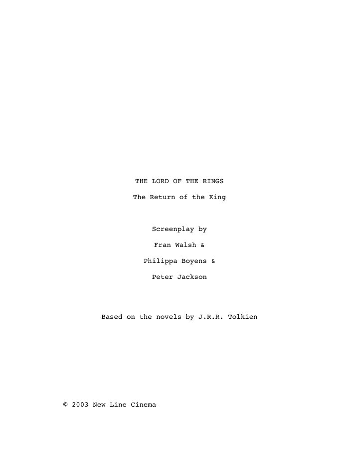 The Lord of the Rings: The Return of the King screenplay first page