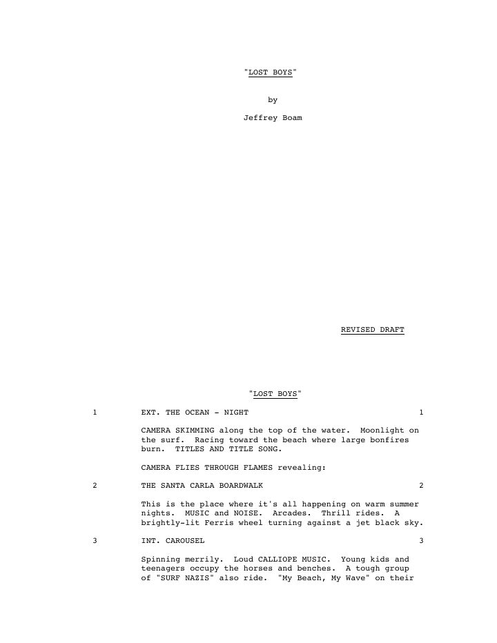 The Lost Boys screenplay first page