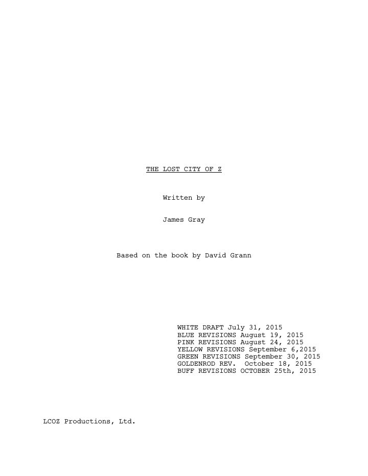 The Lost City of Z screenplay first page