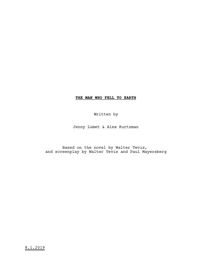 The Man Who Fell to Earth: 101: Hallo, Spaceboy screenplay first page