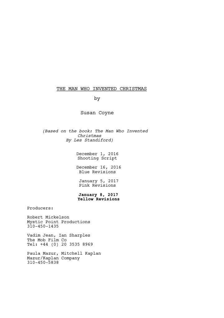 The Man Who Invented Christmas screenplay first page