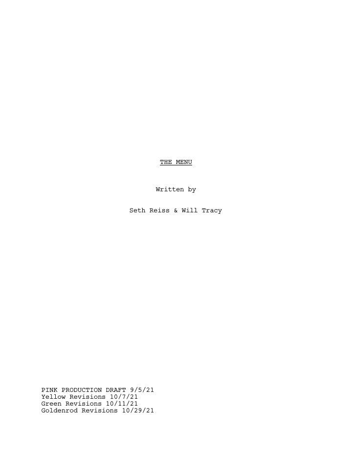 The Menu screenplay first page