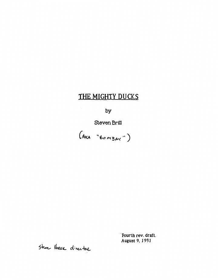 The Mighty Ducks screenplay first page