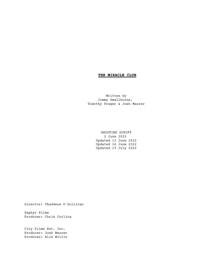 The Miracle Club screenplay first page