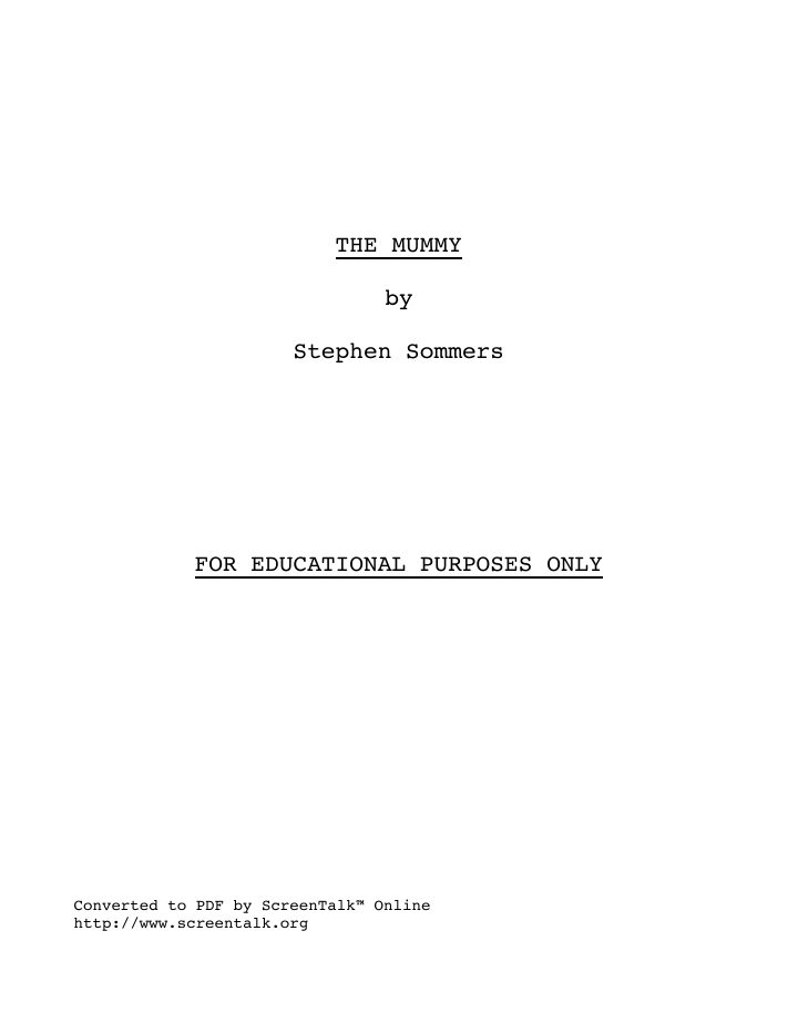 The Mummy screenplay first page