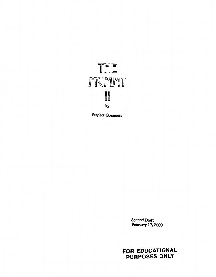 The Mummy Returns screenplay first page