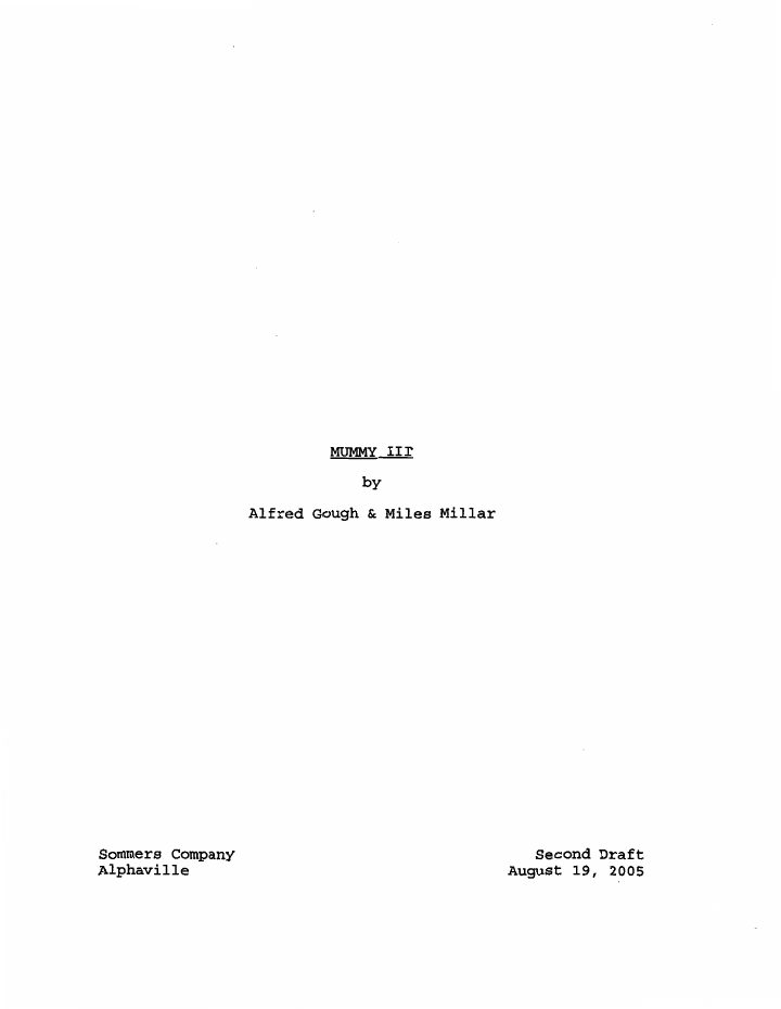 The Mummy: Tomb of the Dragon Emperor screenplay first page