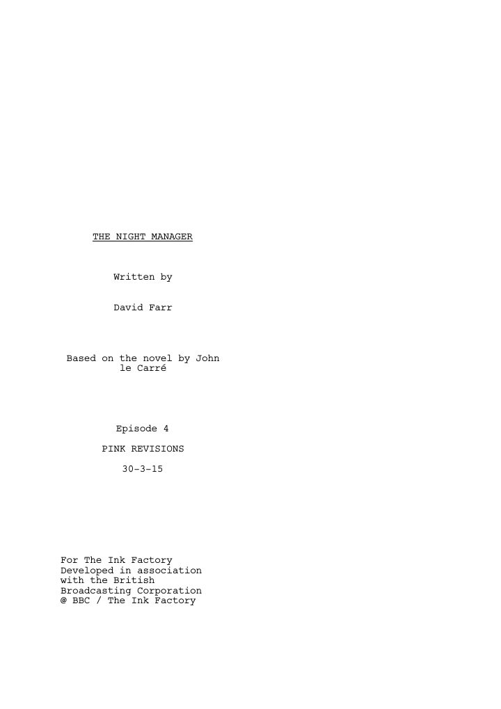 The Night Manager: 104: Episode #1.4 screenplay first page