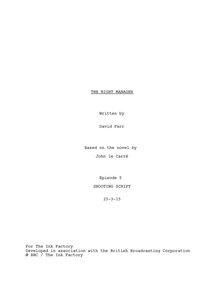 The Night Manager: 105: Episode #1.5 screenplay first page