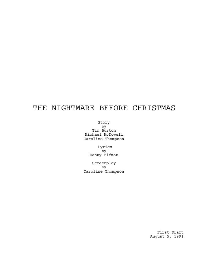The Nightmare Before Christmas screenplay first page