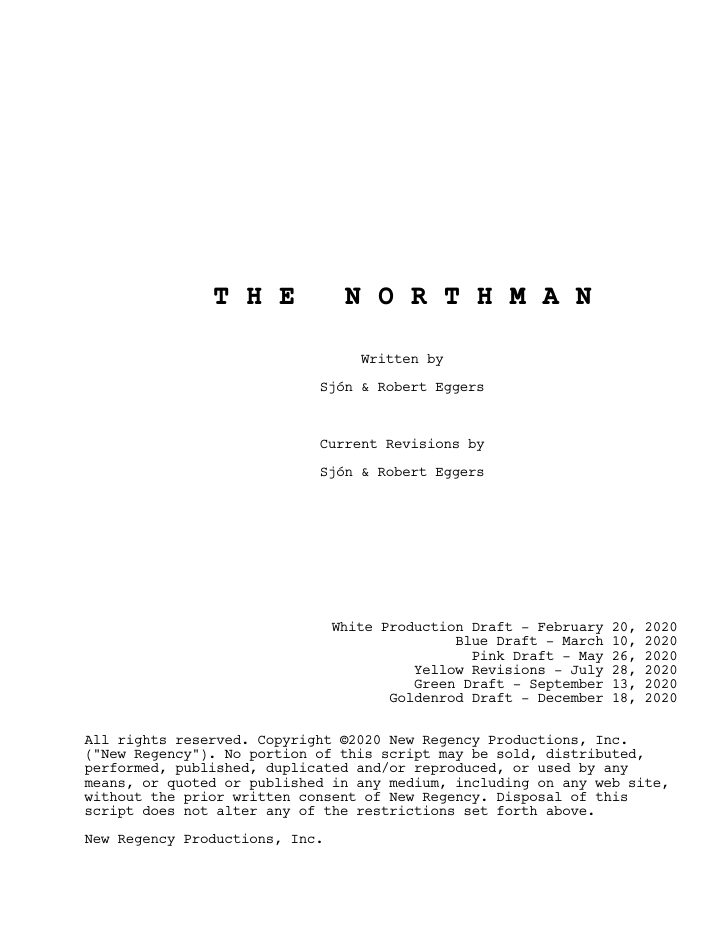 The Northman screenplay first page