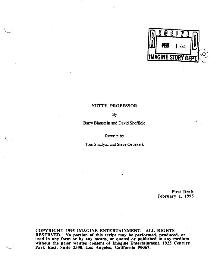 The Nutty Professor screenplay first page