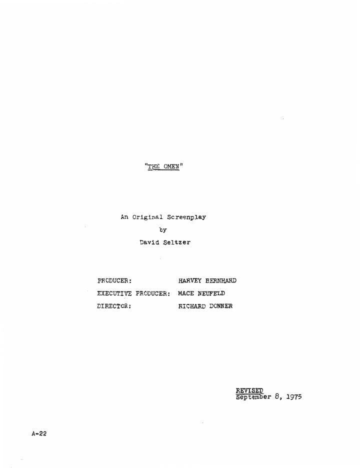 The Omen screenplay first page