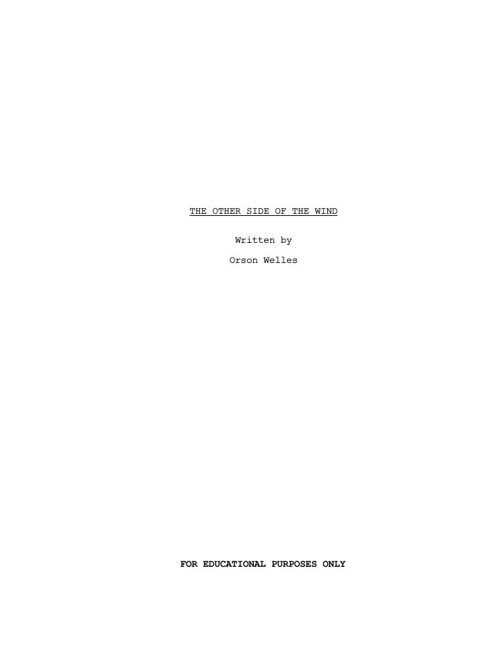 The Other Side of the Wind screenplay first page