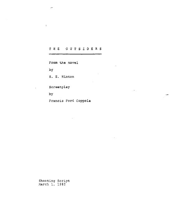 The Outsiders screenplay first page